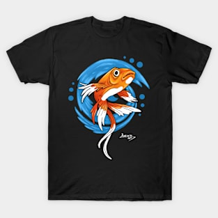Carp Koi Fish on Blue waves T-Shirt